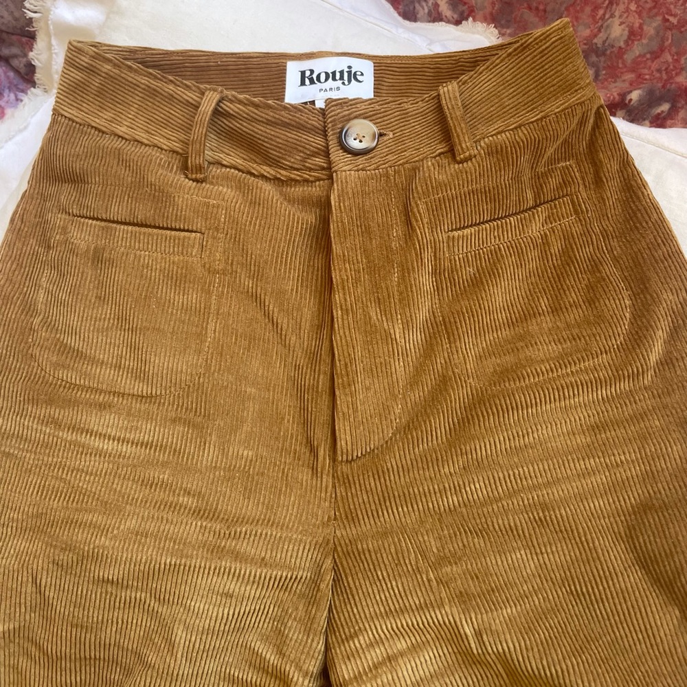 Rouje Corduroy High-Waist Trousers in Camel Brown
